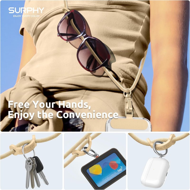 SURPHY Phone Lanyard, Adjustable Phone Strap Crossbody with 2 Pack Cell Phone Tether Tab, Premium Metal Buckles, Skin-Friendly, Universal Cell Phone Lanyard Crossbody for Women and Men, Khaki - Image 3